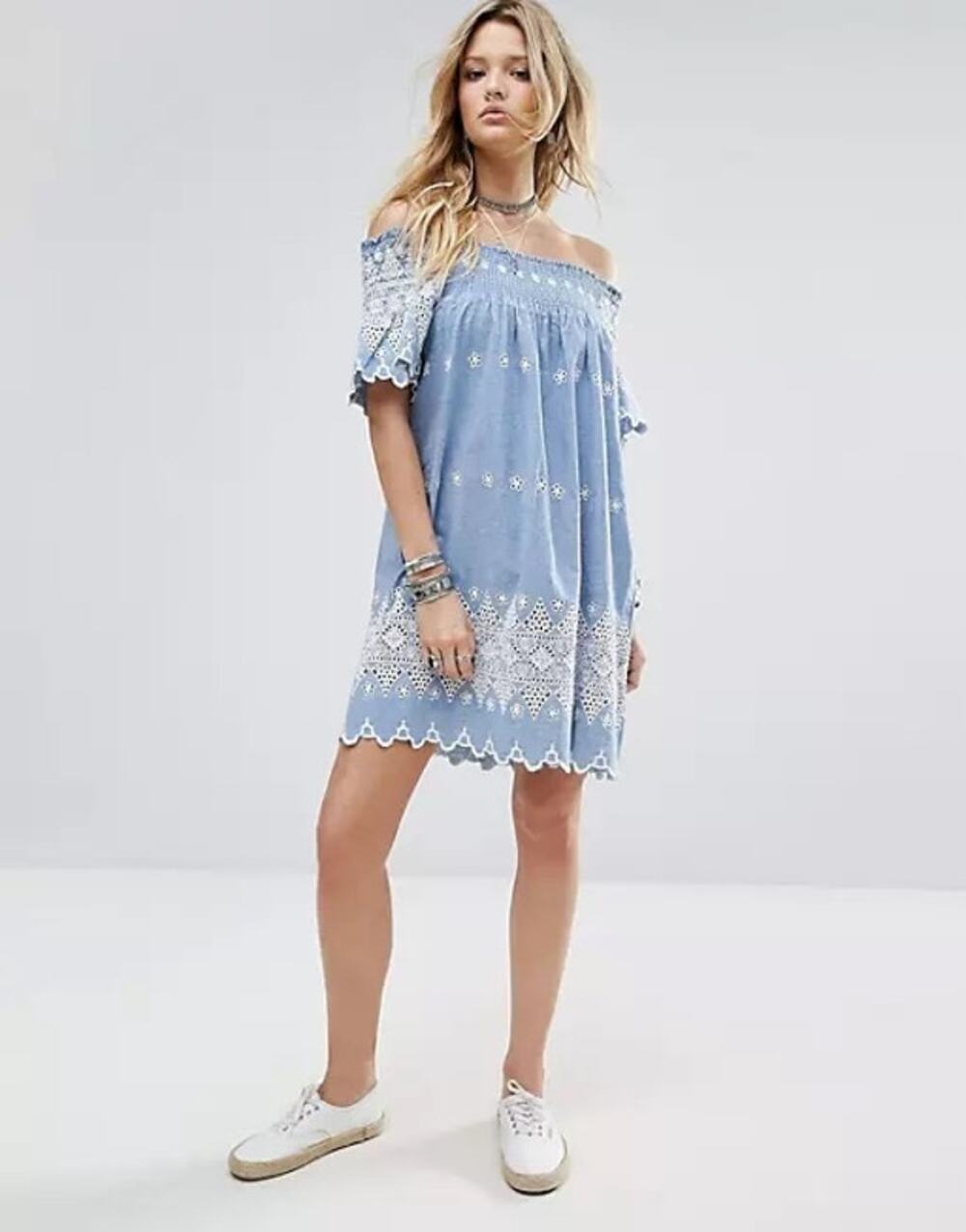 Glamorous Off Shoulder Embroidered Dress - XS